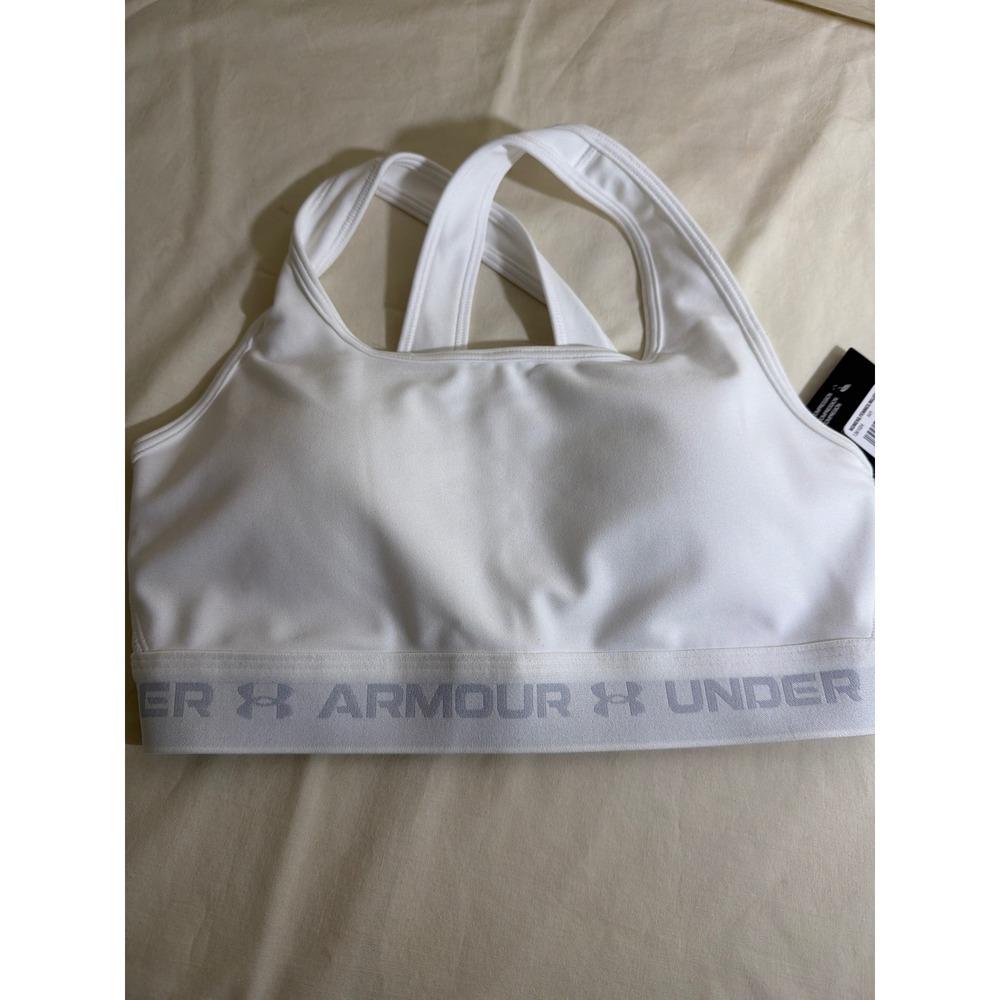 Under Armour Women White Mid Crossback Sports Bra 1361034 Medium Support NWT